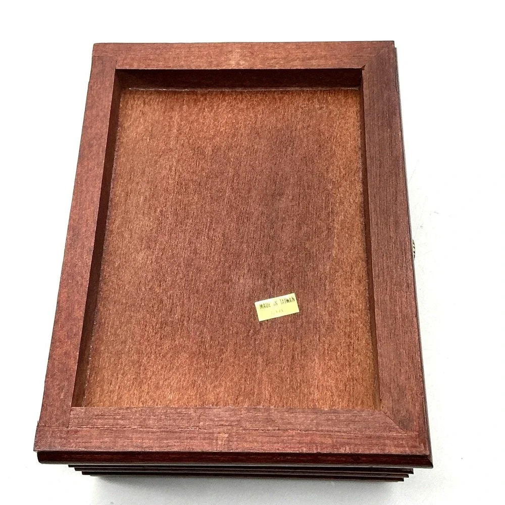 Vintage Ladies Walnut Finish Jewelry Box w Mirror Photo‎ Frame New in Box